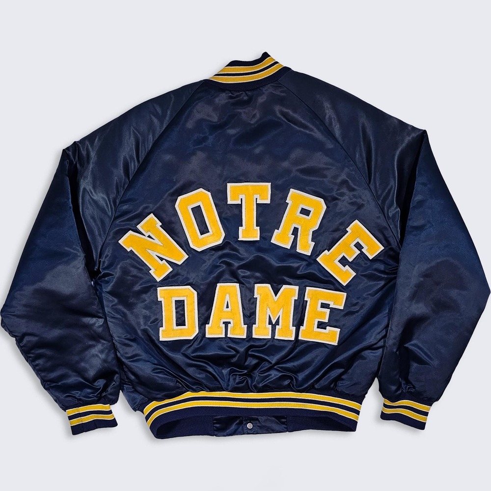 Notre Dame Fighting Irish Vintage 80s Chalk Line Satin Bomber Jacket